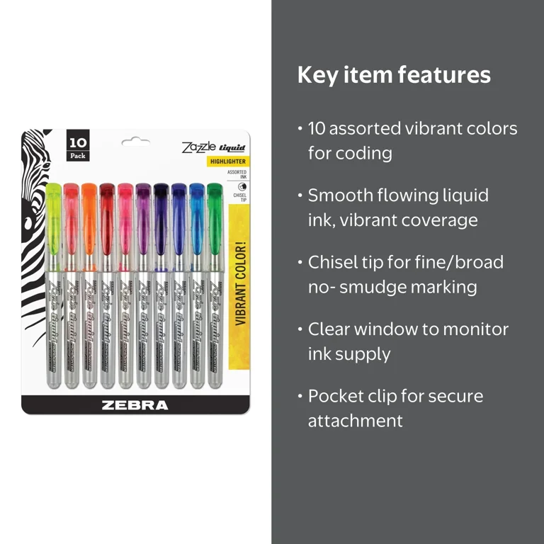 Zebra Zazzle Liquid Ink Highlighter, 10-Count, Chisel Tip