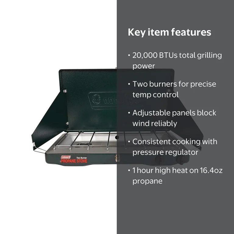 Coleman 2-Burner Propane Camping Stove, 20,000 BTUs with Wind