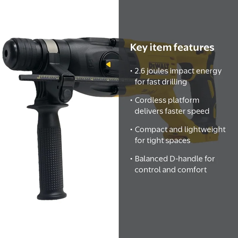 DEWALT, Rotary Hammer, 1 in D-Handle, 2.6 Joules Impact Energy