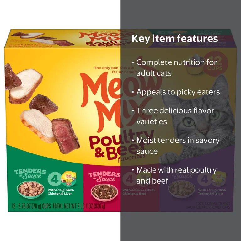 Meow Mix, Wet Cat Food, 12 Pack, Poultry & Beef Variety Pack
