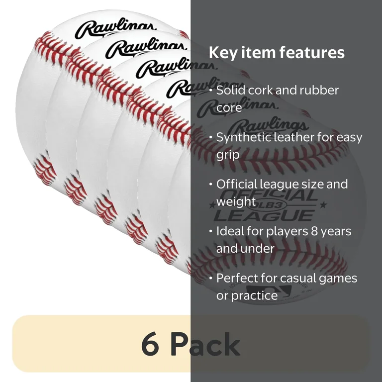 6 pack) Rawlings OLB3 Official League Recreational Use Baseball