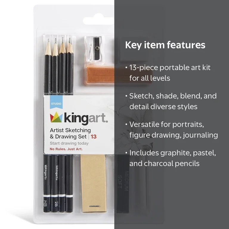 アートメイク　U18ピン　30個セット King art 13 Piece Sketching Drawing Kit with Pencils Charcoal