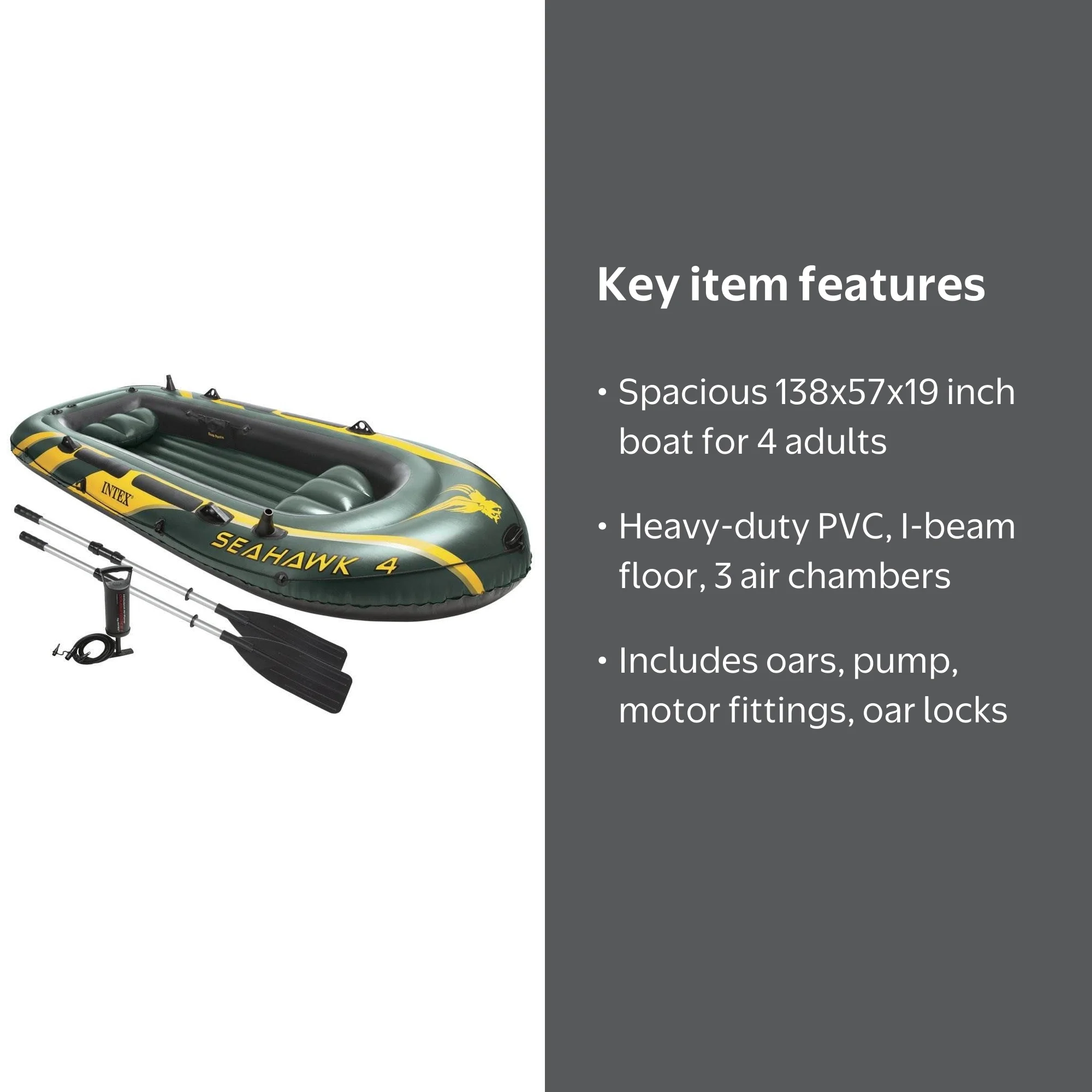 Intex Seahawk 4 Person Inflatable Boat Raft with Paddles, Motor