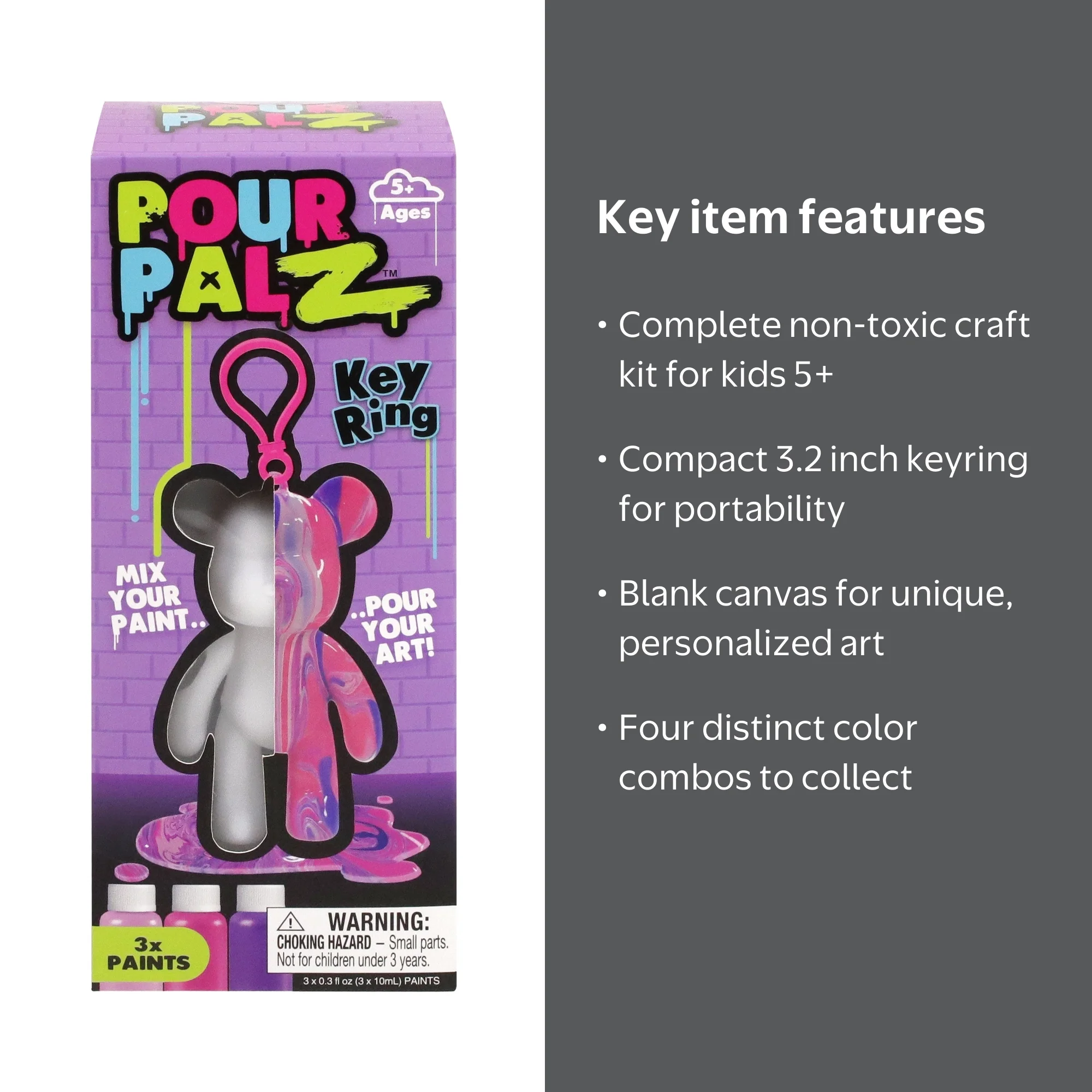Pour Palz Paint Bear Keyring 3.2 inch, Purple, DIY Paint and Craft