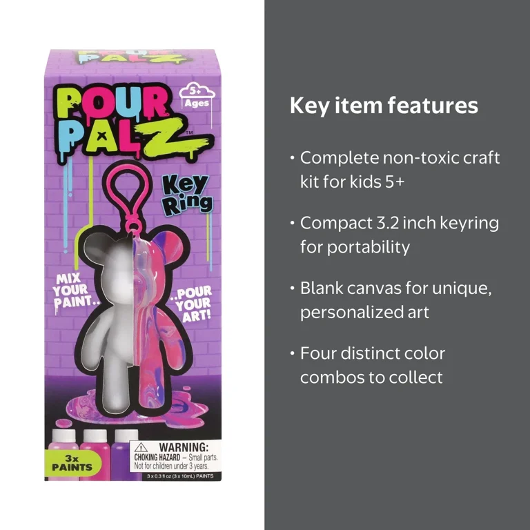 Pour Palz Paint Bear Keyring 3.2 inch, Purple, DIY Paint and Craft
