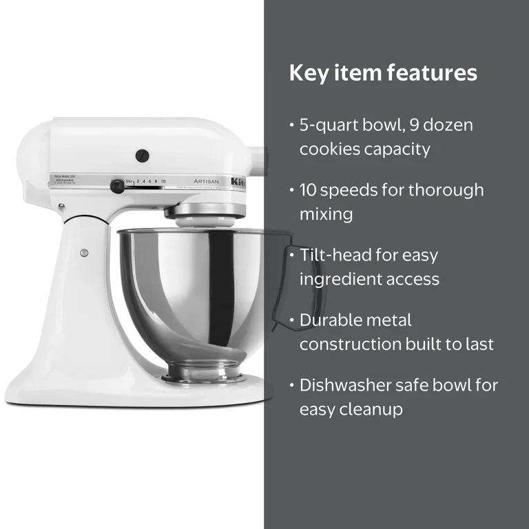 KitchenAid, Stand Mixer, KSM150PS, 5 quart, White, Tilt-Head
