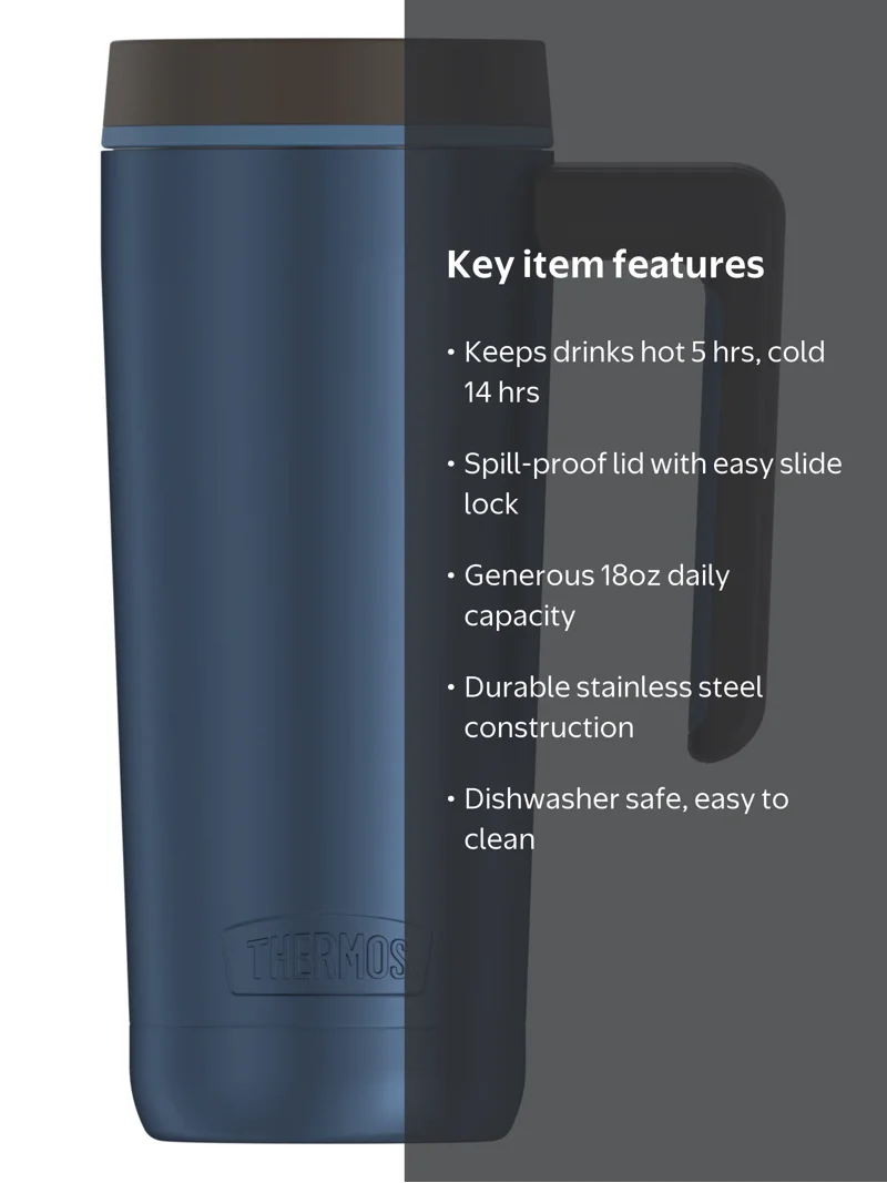 Thermos Alta Series Stainless Steel Travel Mug, Blue, 18oz