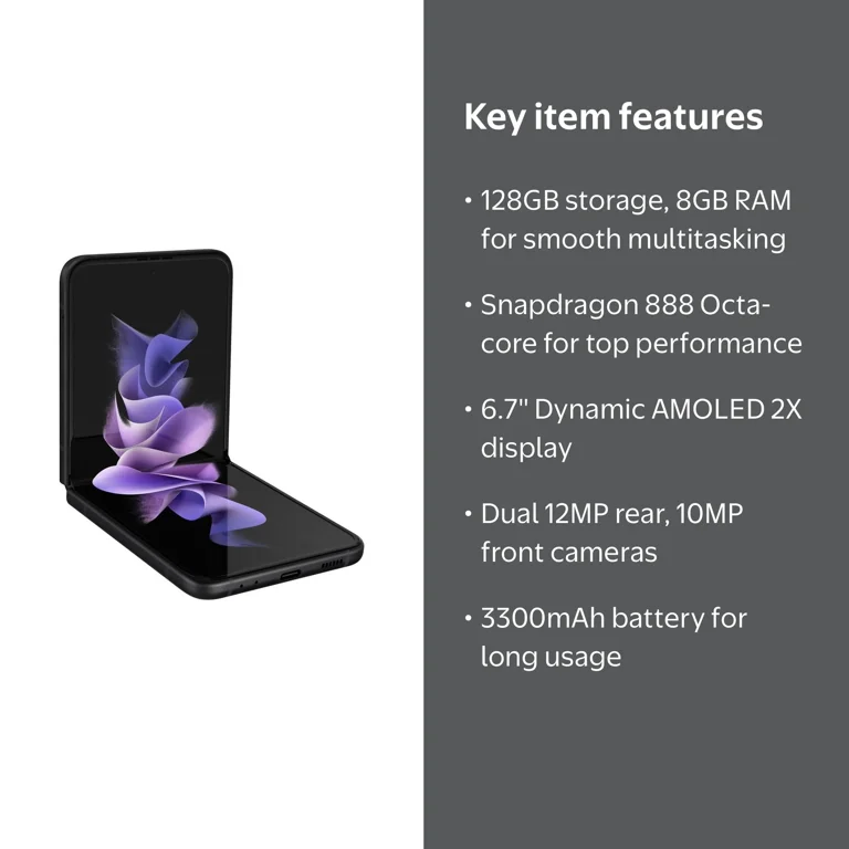 Samsung, Galaxy Z Flip 3 5G, 128GB, Phantom Black, Dual Camera
