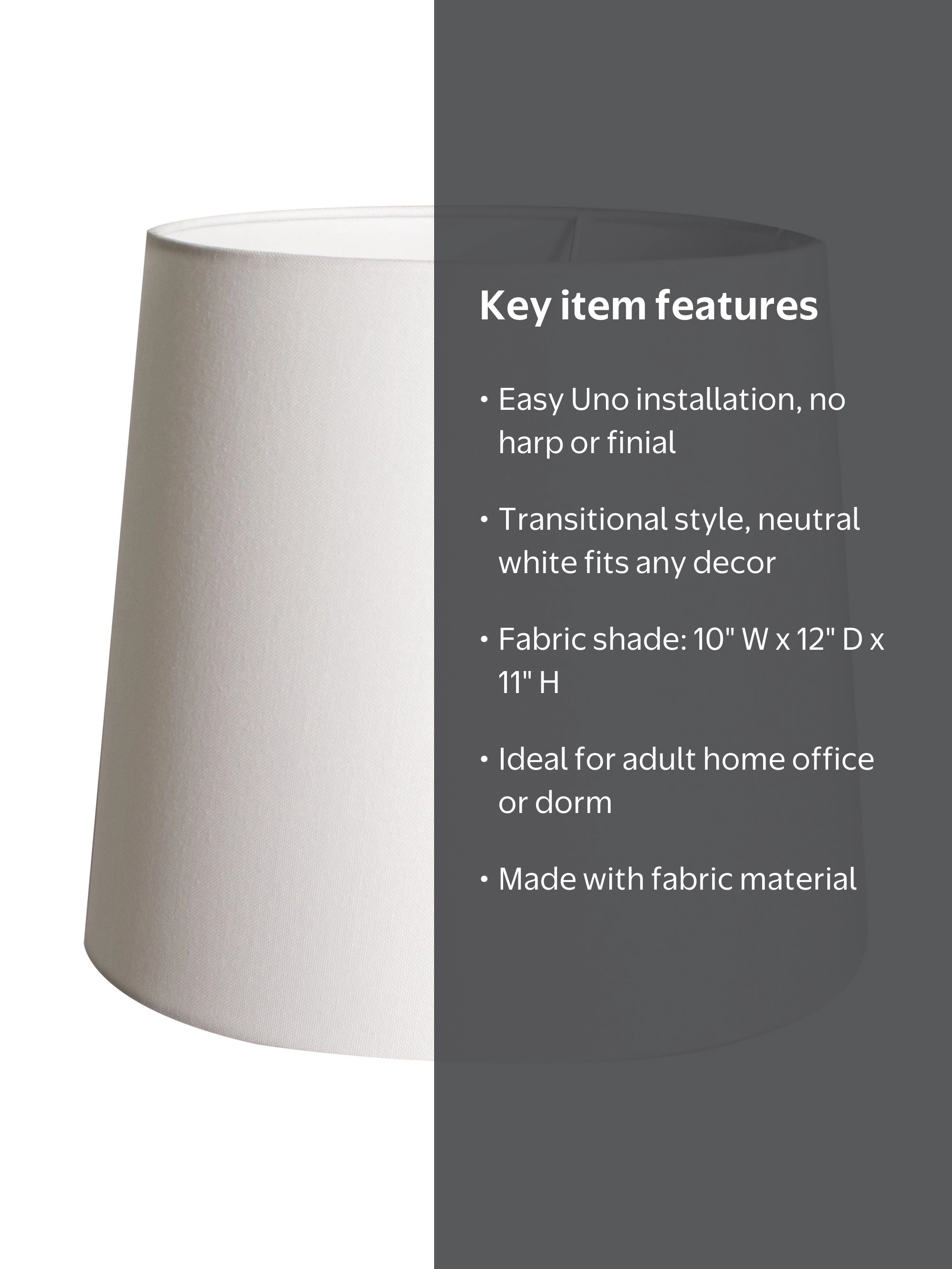 Simplee Adesso White Fabric Uno Lamp Shade, 11