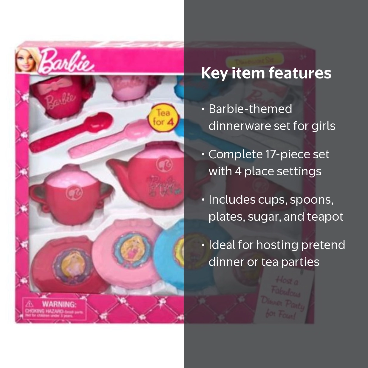 Mattel Barbie 17-Piece Dinnerware Set for Kids, Ages 3+, Spa