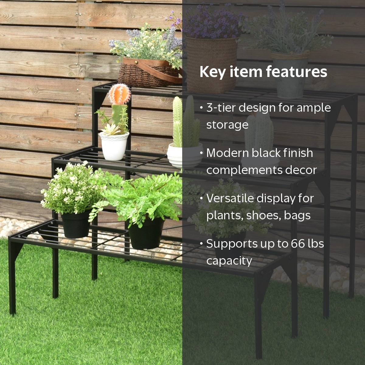 Costway 3 Tier Shelf Flower Plant Display Stand Rack, 34x26x26