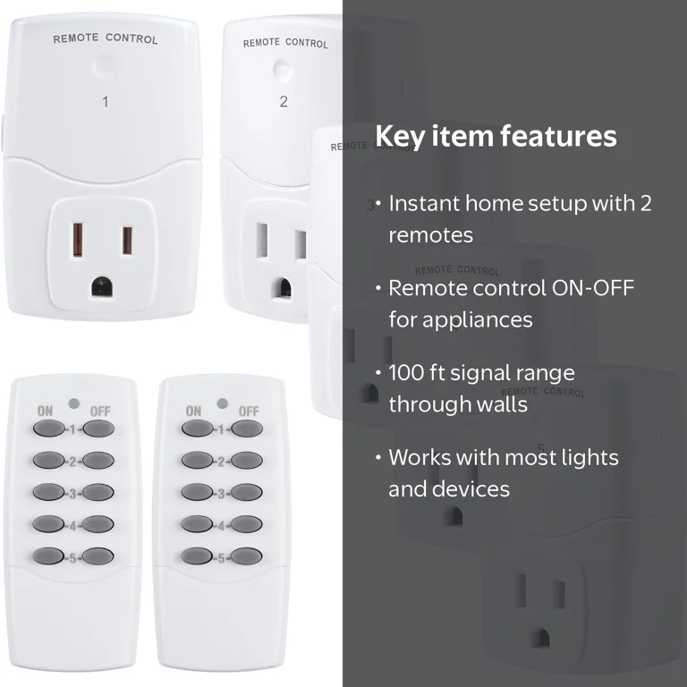 BN-LINK, Wireless Remote Control Outlets, 2 Remotes + 5 Outlets