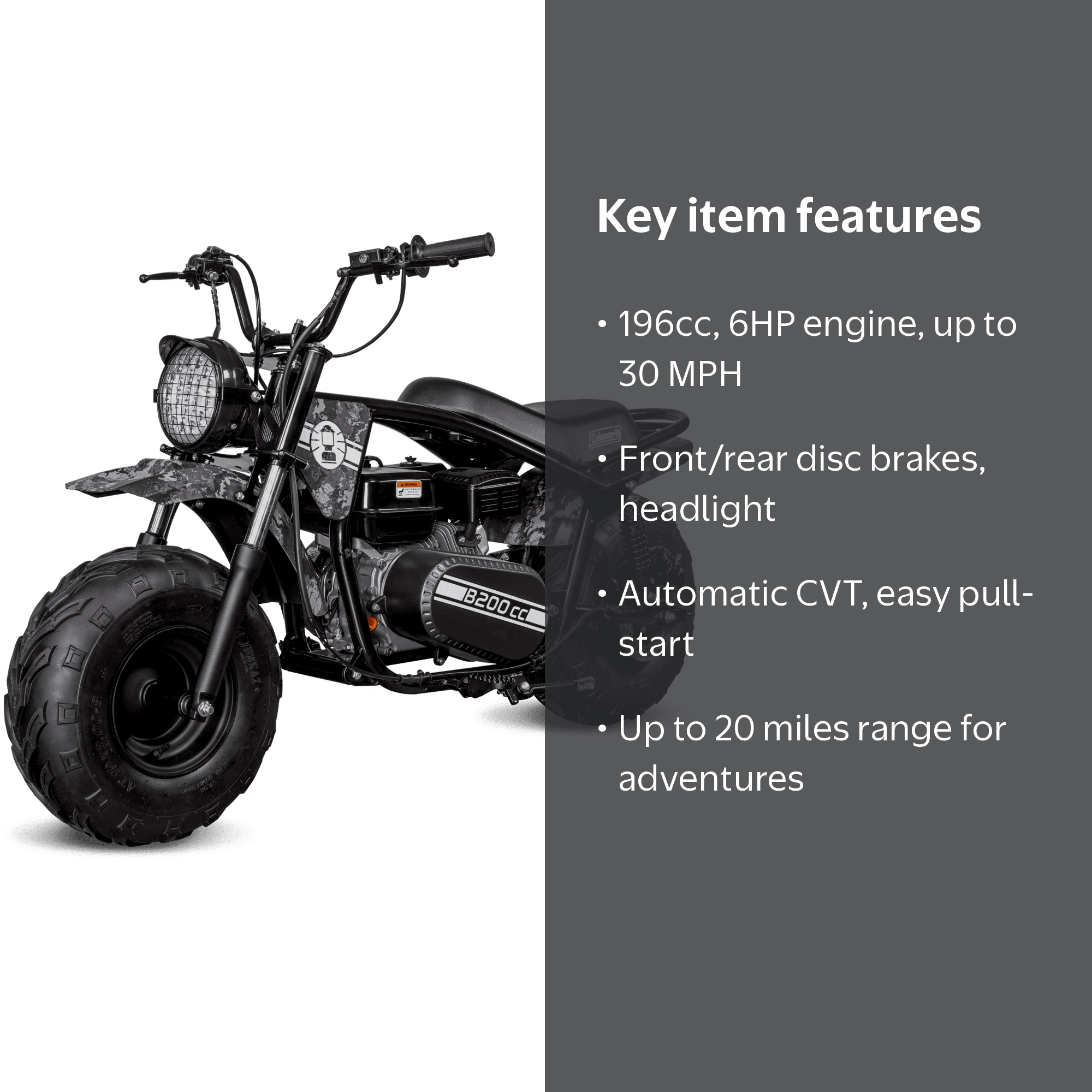 Coleman Powersports, Mini Bike, 196cc Gas Powered, Black - Walmart.com