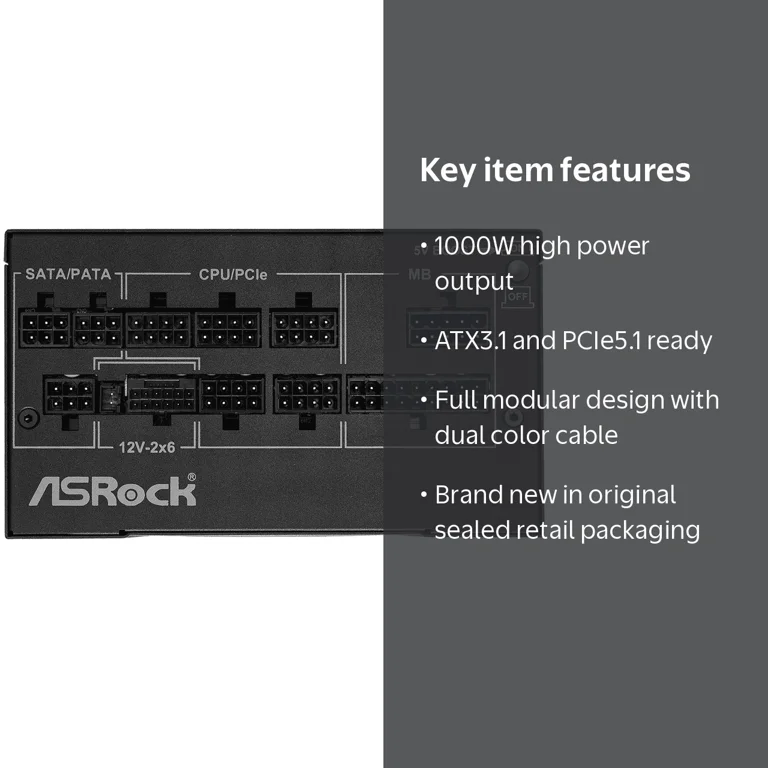 ASRock Phantom Gaming PG-1000G 1000W 80 PLUS GOLD & Cybenetics