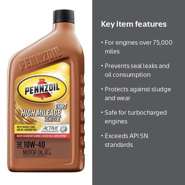 Pennzoil High Mileage 10W-40 Motor Oil, 1 Quart - Walmart.com