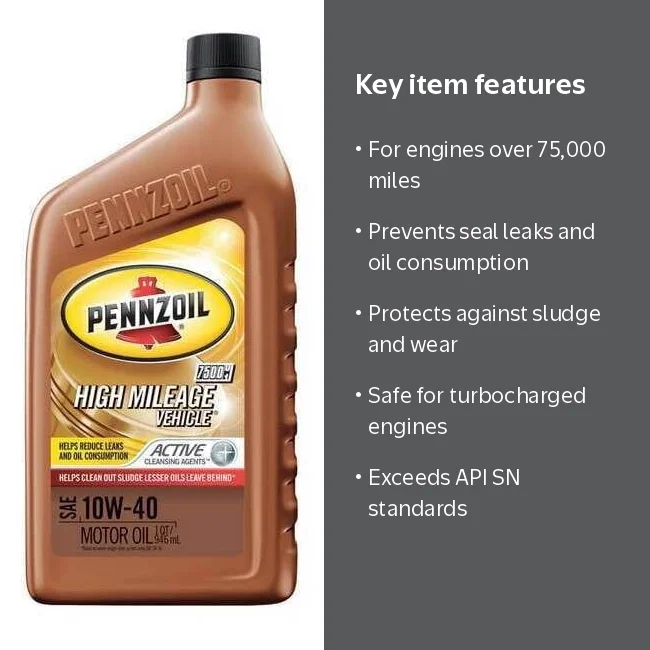Pennzoil High Mileage 10W-40 Motor Oil, 1 Quart - Walmart.com