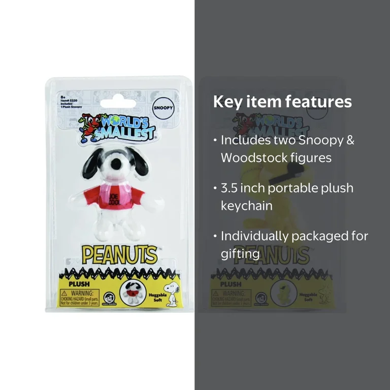 Set of 2) World's Smallest PEANUTS SNOOPY & WOODSTOCK Plush Joe