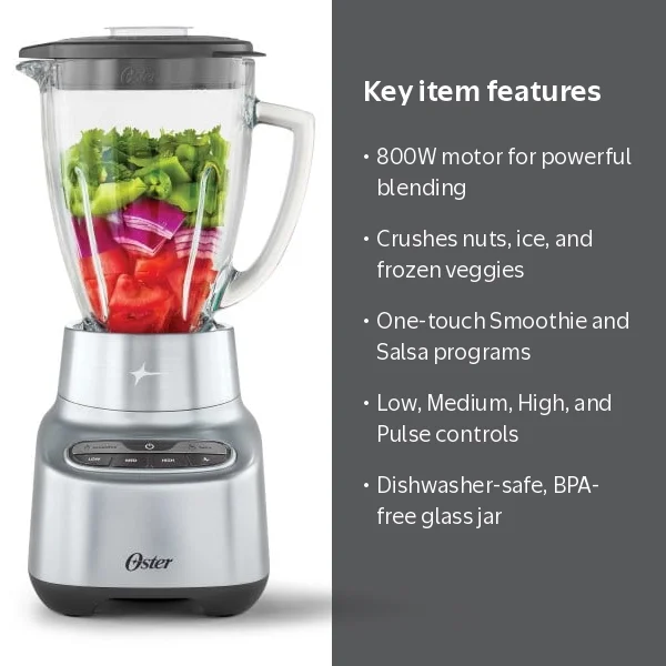 Oster 2181591 One Touch Blender - Stainless Steel: Glass Jar, 6