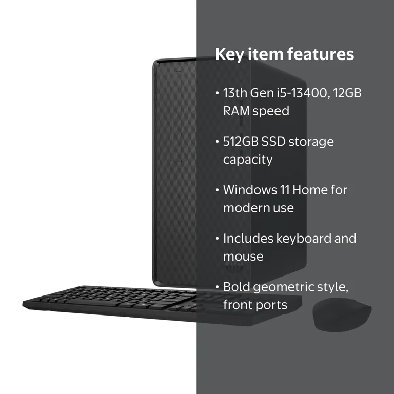 HP Desktop Computer, Core i5-13400, 12GB, 512GB SSD, Black, M01