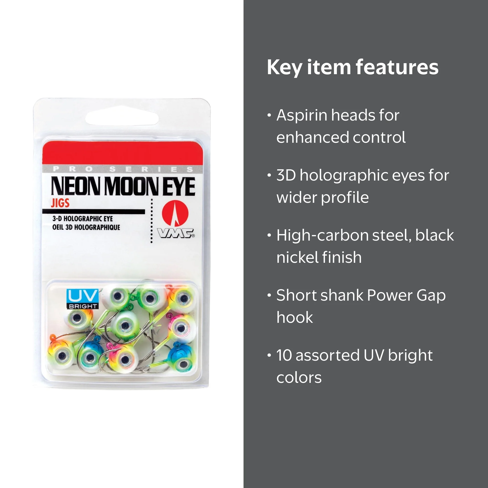 VMC Neon Moon Eye Jig UV Kit 1/4 Assorted Fish Lure Hook with 3D