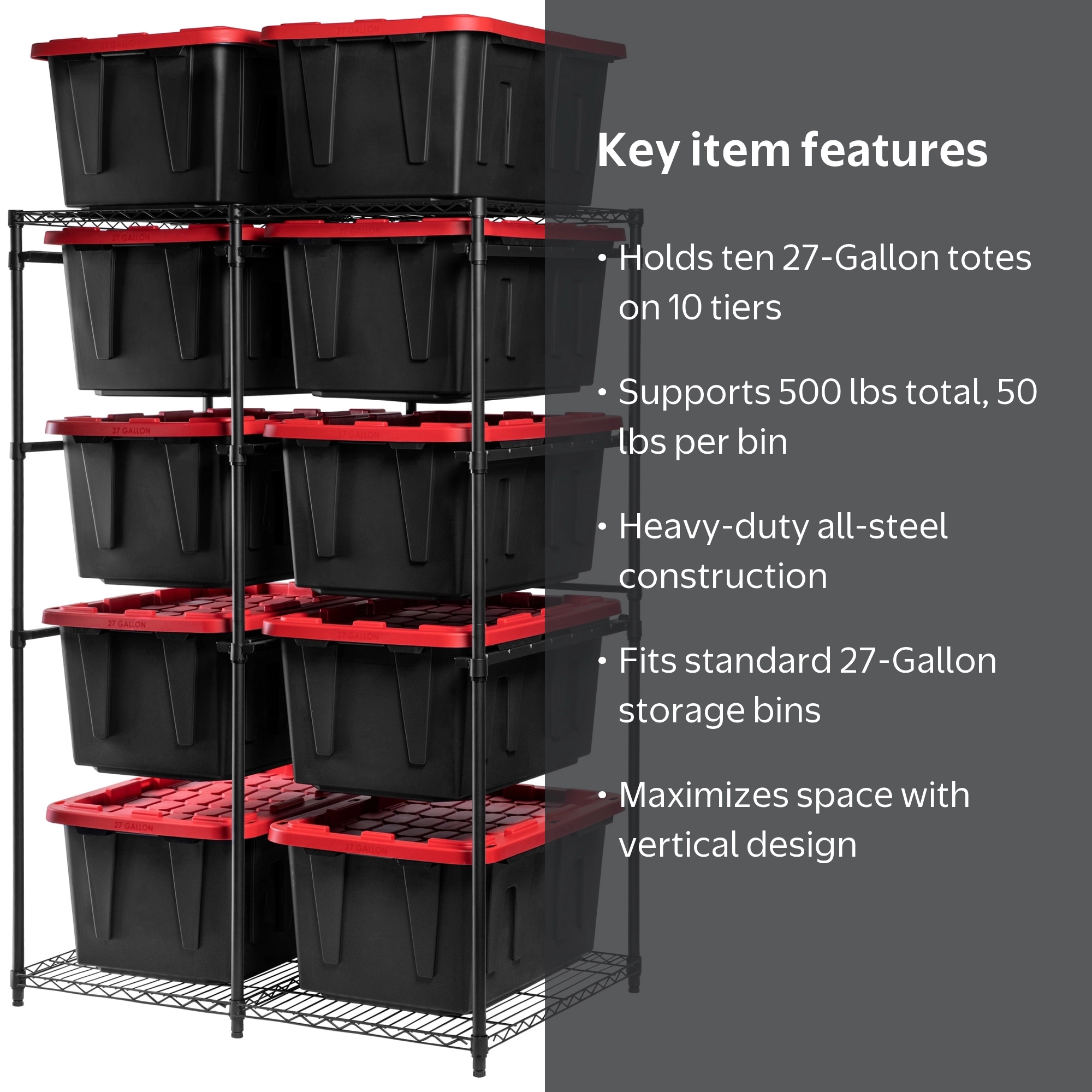CleverMade Double Tote Tower 10-Tier Storage Rack for 27-Gallon