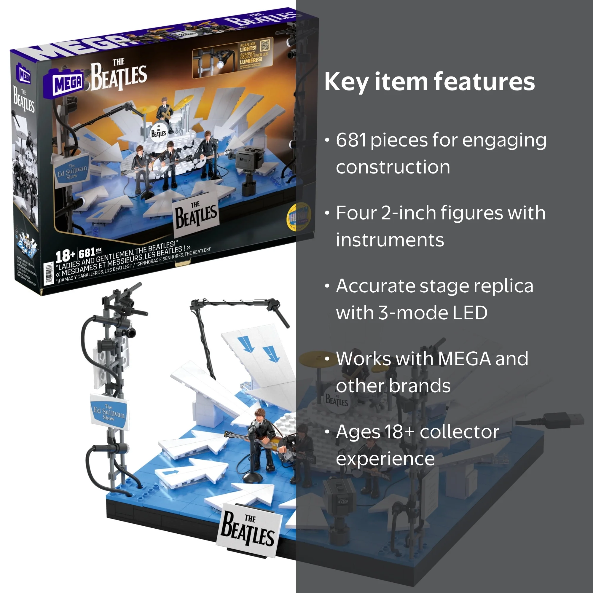 MEGA The Beatles Building Toy Kit with Lights, 681 Pieces