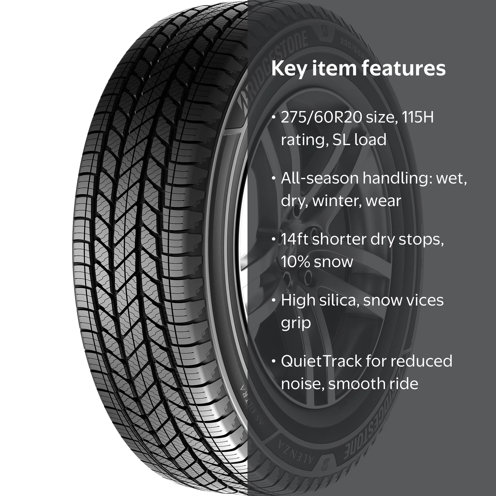 Bridgestone, SUV/Crossover Tire, 275/60R20 115H, Ultra All Season