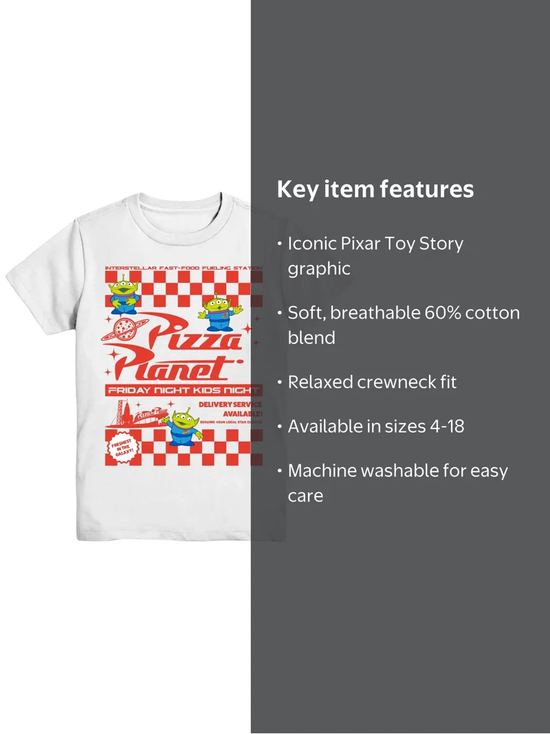 Toy Story, Boys' Graphic Tee with Short Sleeves, Pizza Planet