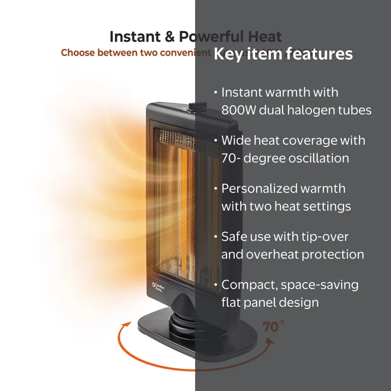 Comfort Zone, Space Heater, 800-Watt, Oscillating Flat Panel