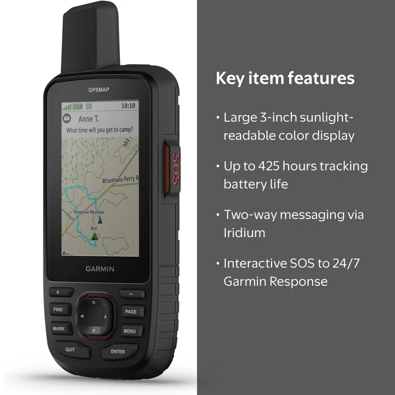 GARMIN, Handheld GPS, Black, two-way messaging and satellite