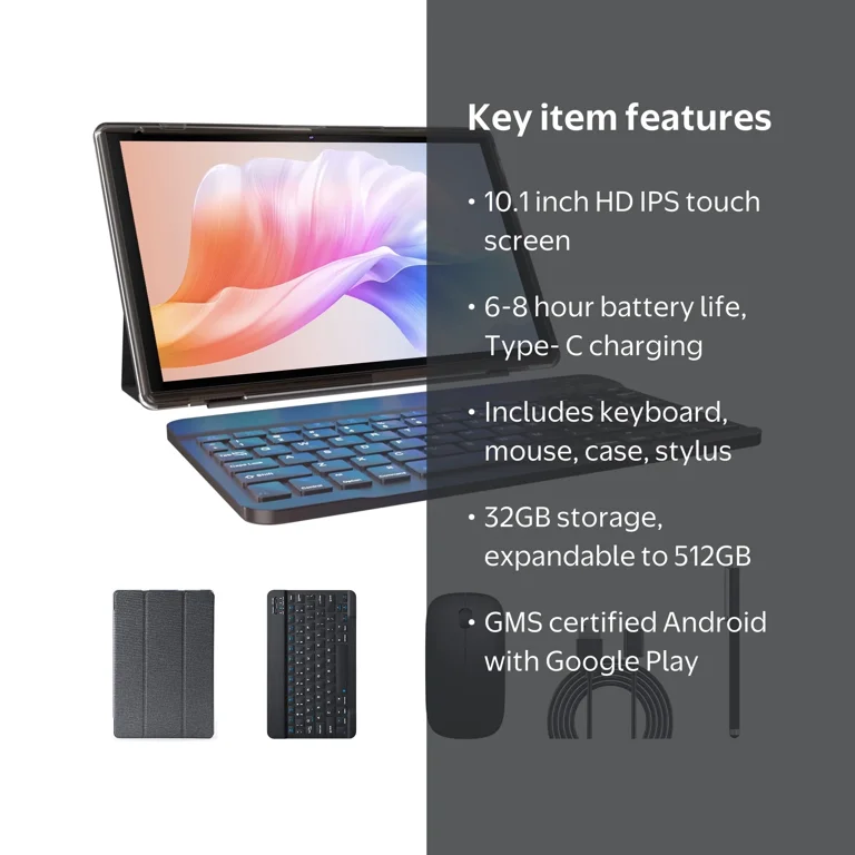 2-in-1 Android 11.0 Tablet PC with 10 inch Touchscreen, Keyboard