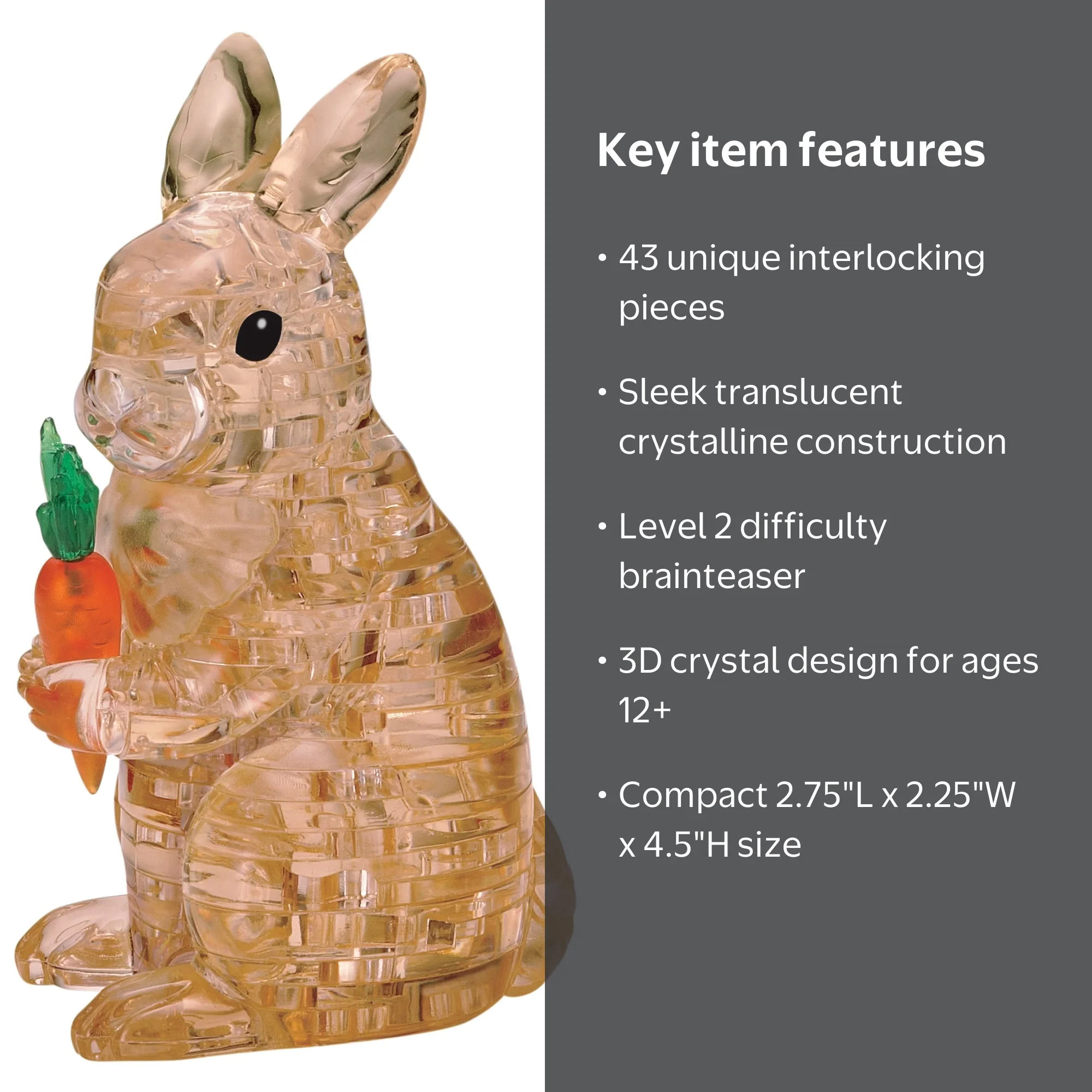 3D Crystal Puzzle - Rabbit, 43 Pcs - Walmart.com