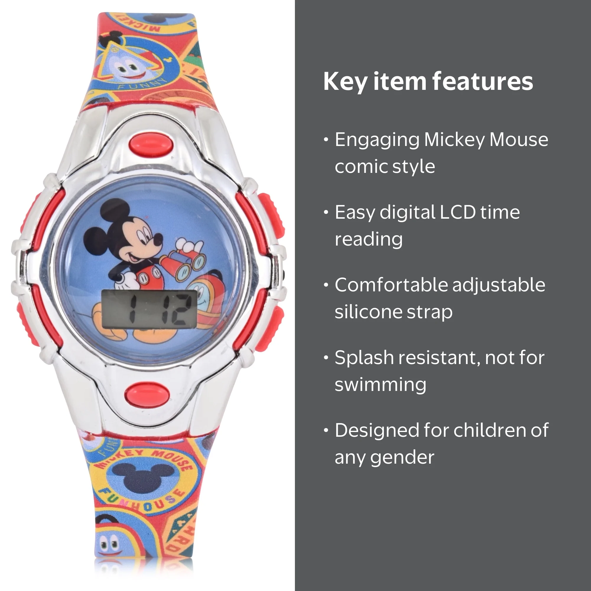 Disney Mickey Mouse Children's Unisex Flashing Dial LCD Wristwatch