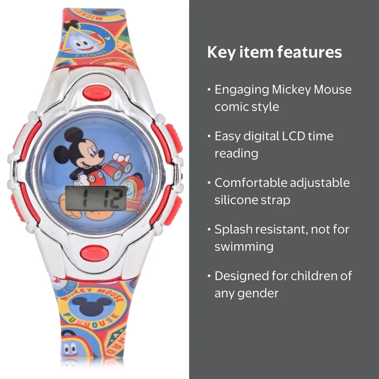 Disney Mickey Mouse Children's Unisex Flashing Dial LCD Wristwatch