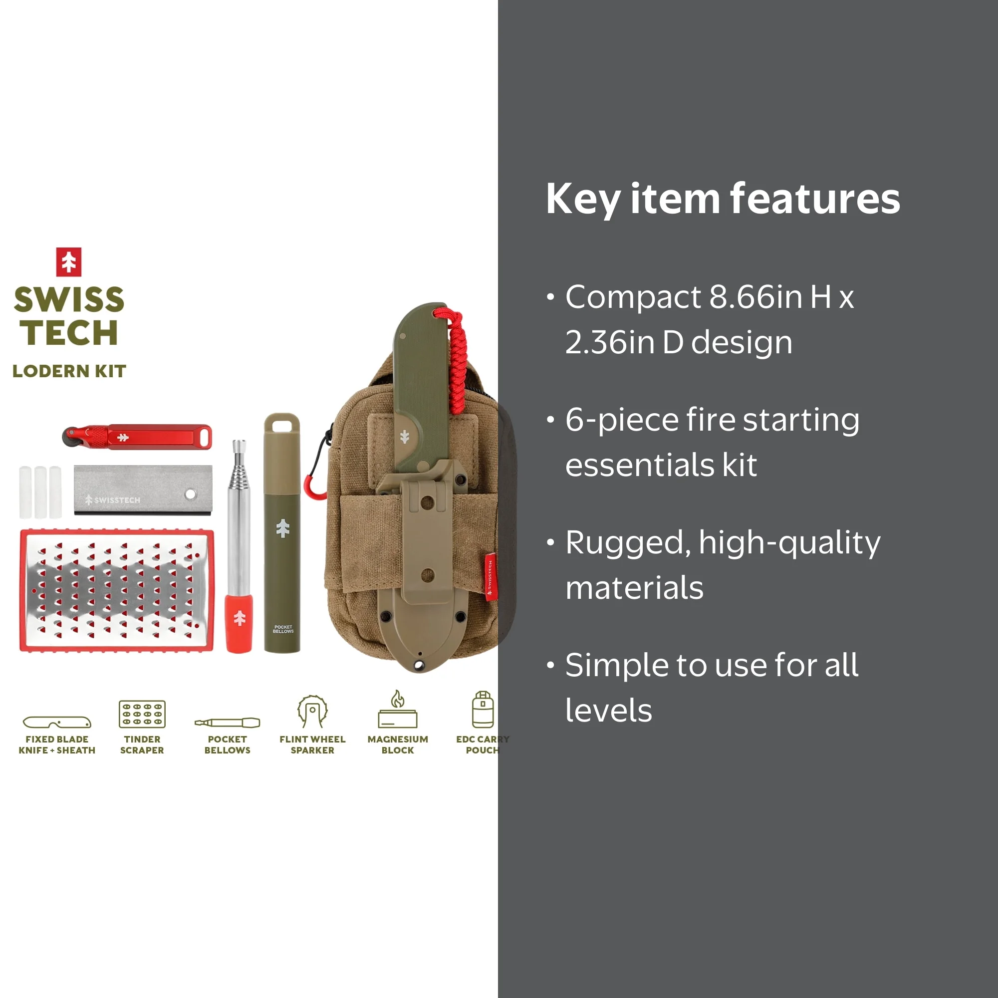 Swiss Tech Fixed Blade Kit, 6 Piece, Campfire, Camping Essentials