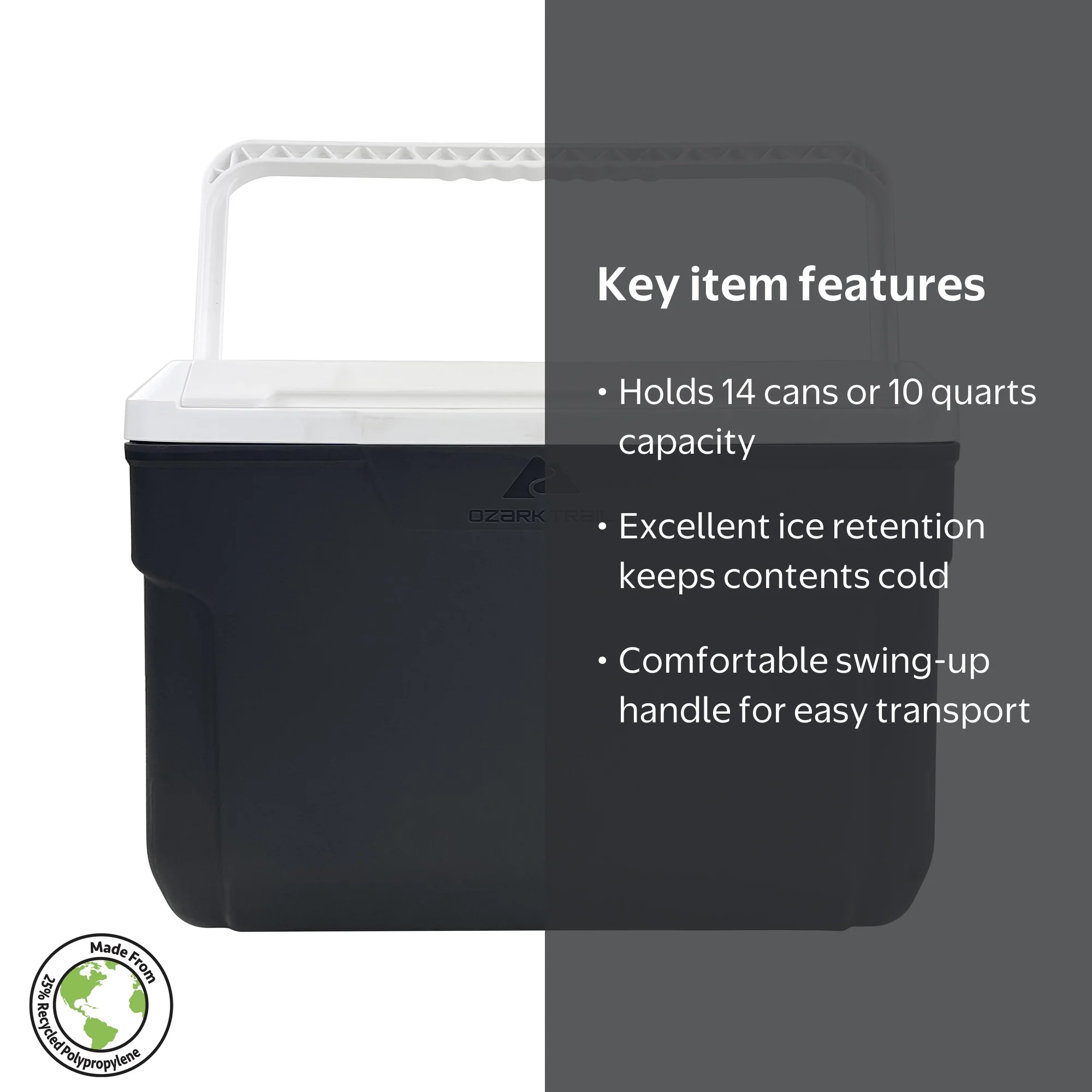 Ozark Trail 10 Quart Hard Side Cooler, 14-Can Capacity, Gray, 13