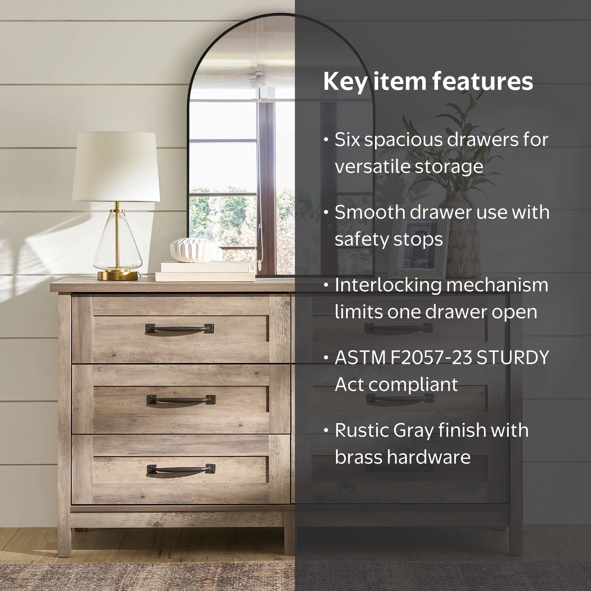 better homes & gardens modern farmhouse 6 drawer dresser Better Homes & Gardens Modern Farmhouse 56.85" Wide 6 Drawer Dresser,  Rustic White Finish