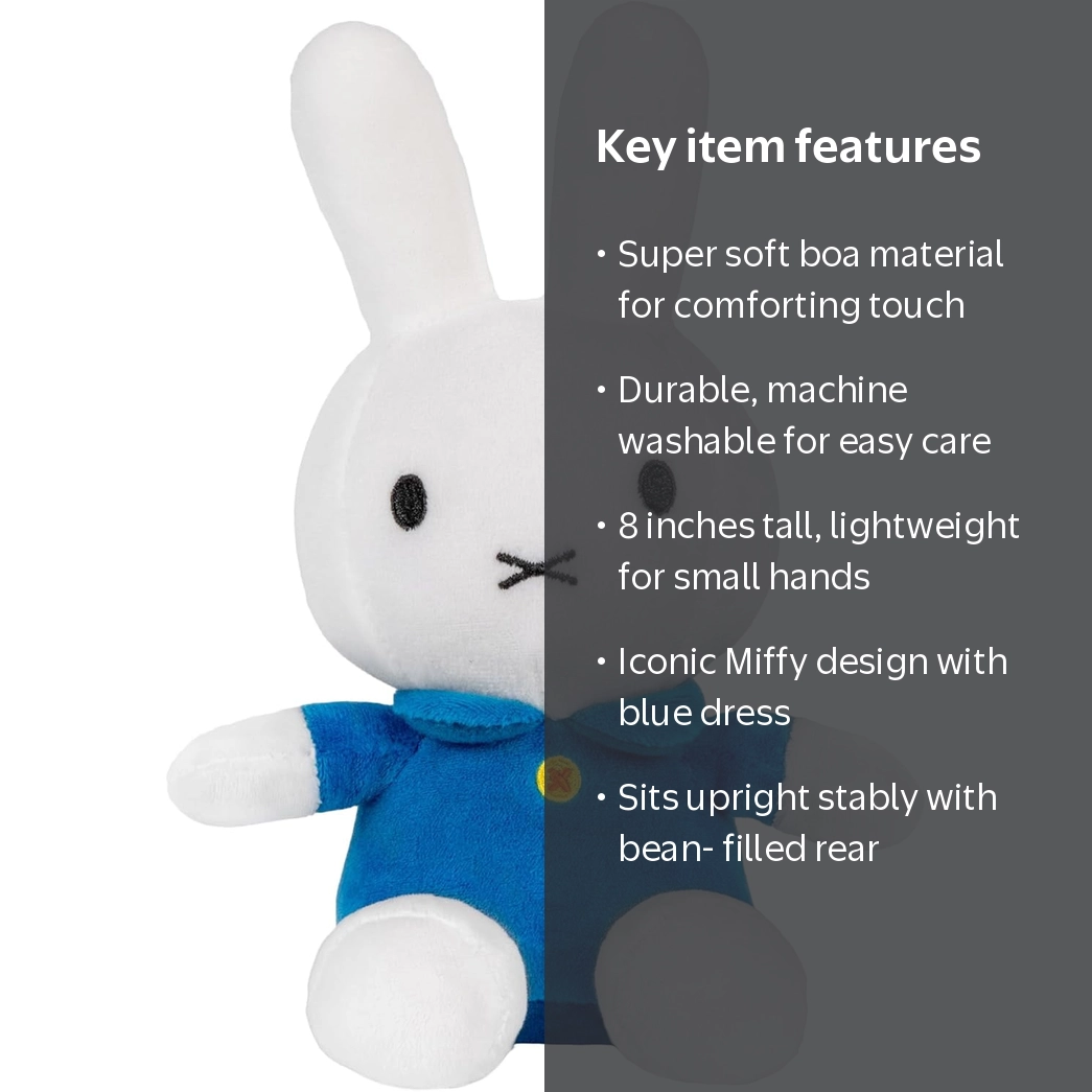 Miffy 8 inch Plush Toy White with Blue Dress, Kids Preferred
