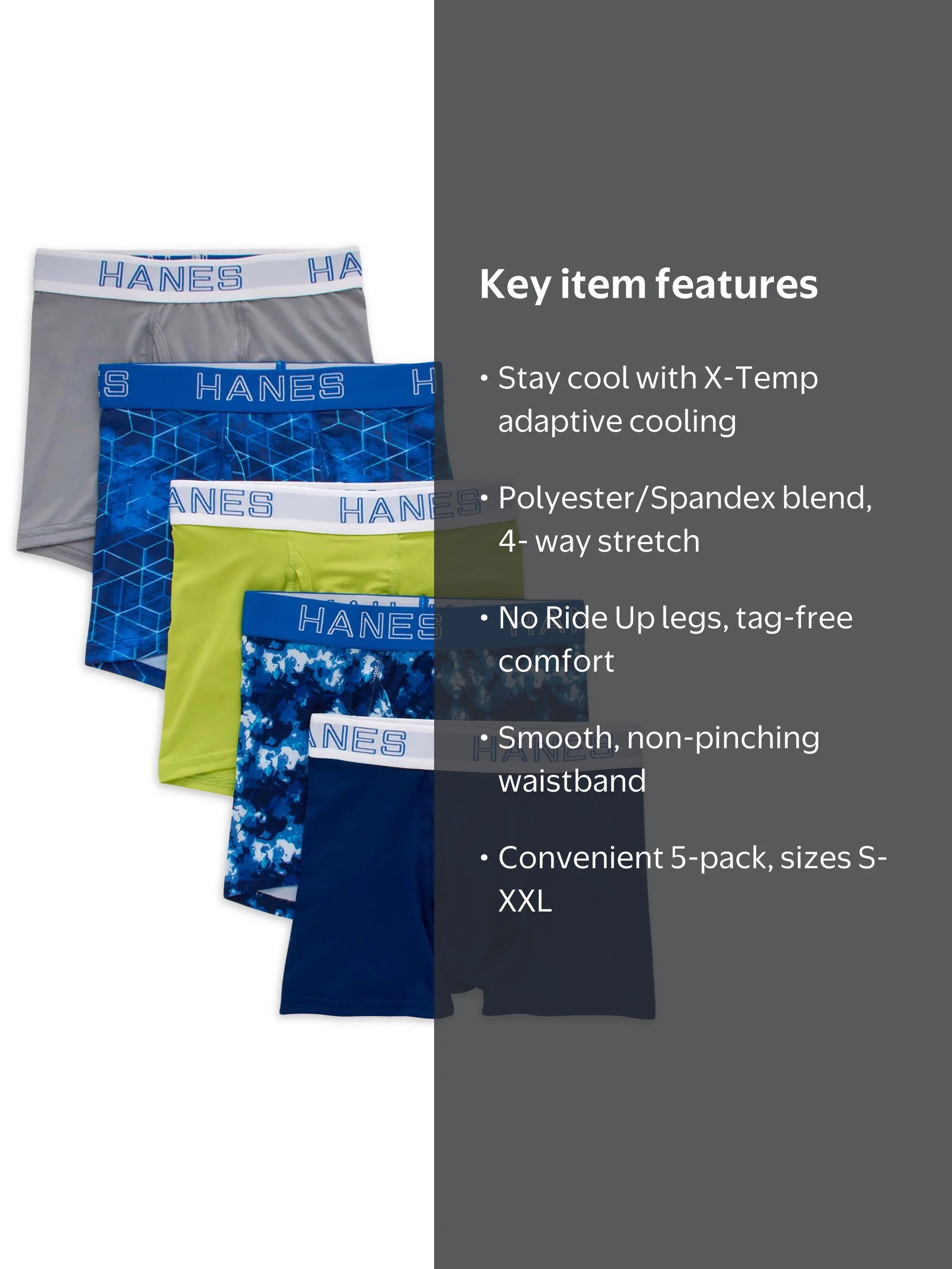 Hanes Boys' X-Temp Stretch Boxer Brief Underwear, 5-Pack, Sizes S