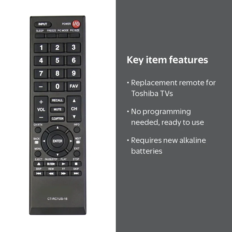 PerFascin, Remote Control, CT-RC1US-16, Fit for Toshiba TV