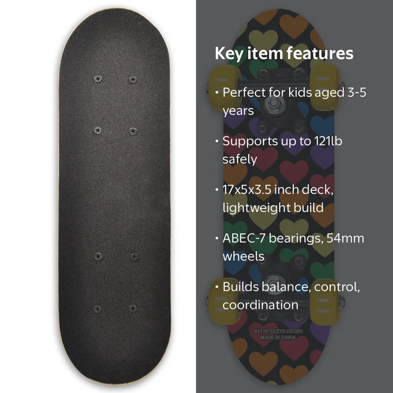 Rude Boyz Kids Beginner 17” Lightweight & Durable Skateboard for 3