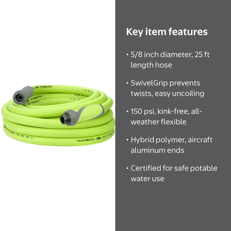 Flexzilla, SwivelGrip Garden Hose, 25', Hybrid Polymer, ZillaGreen