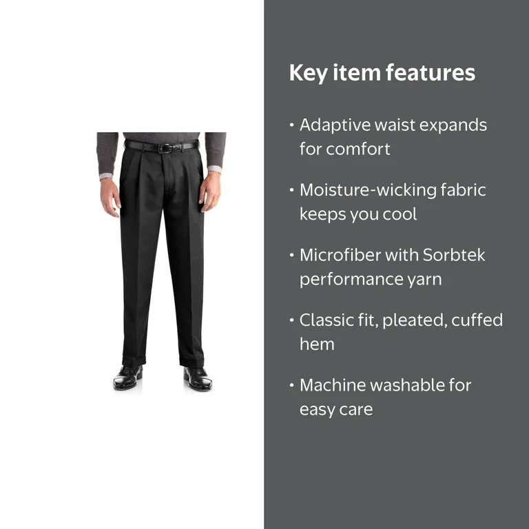 George Men's Pleated Cuffed Microfiber Dress Pants with Moisture