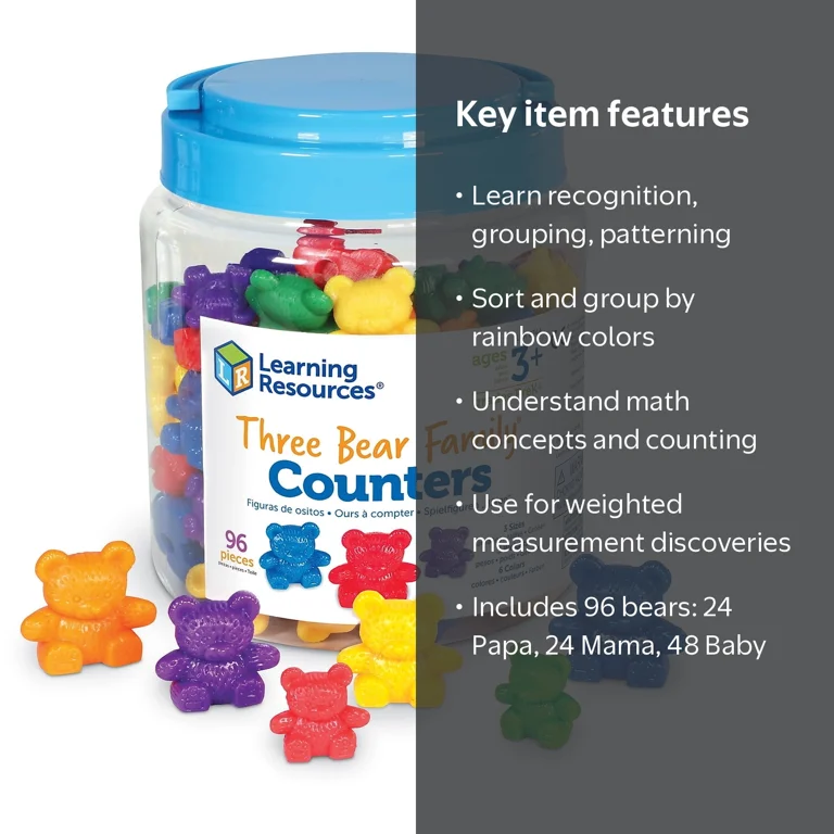 Learning Resources Three Bear Family Rainbow Counters, Set of 96
