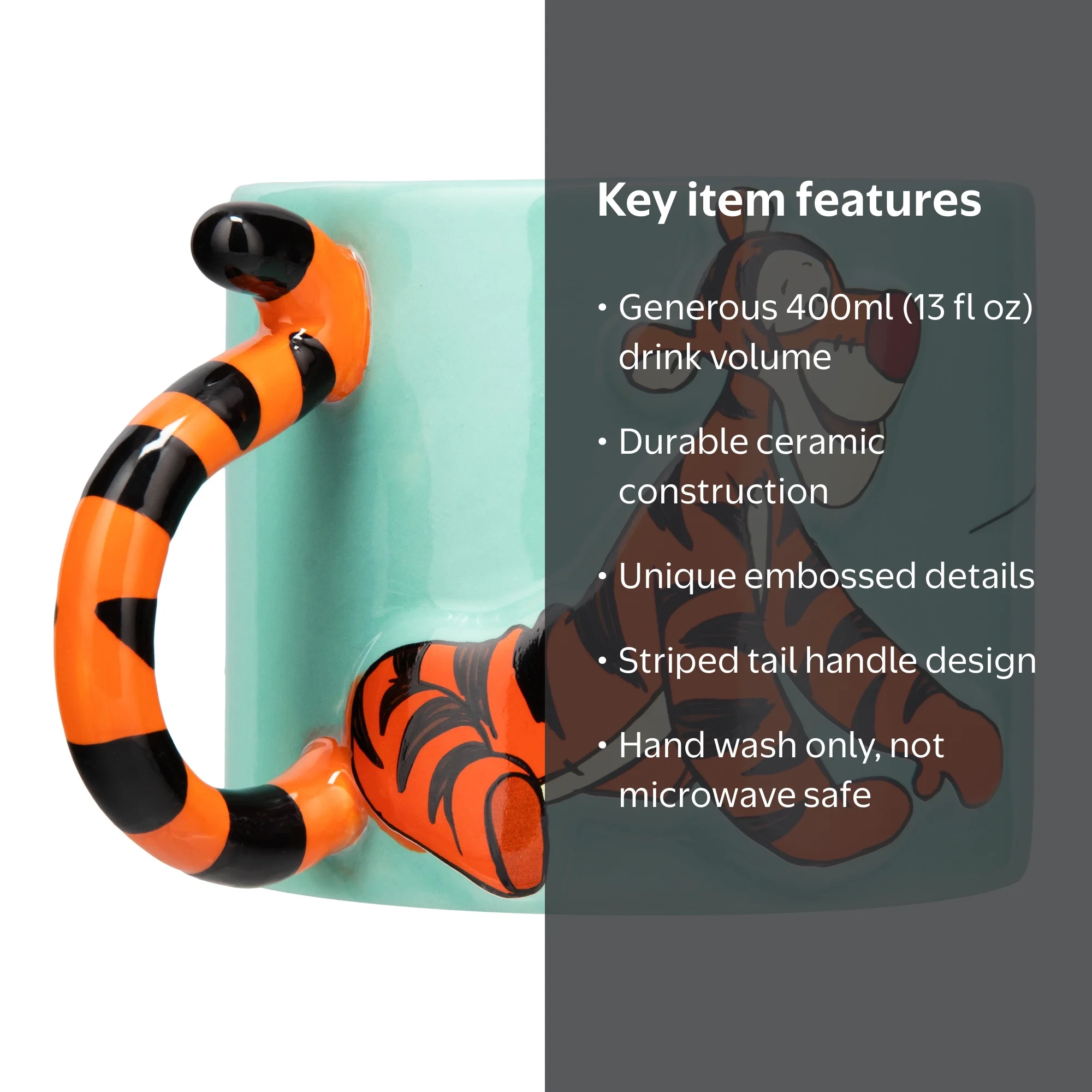 PD Tigger Tail Ceramic Mug with Embossed Character Details, 400ml