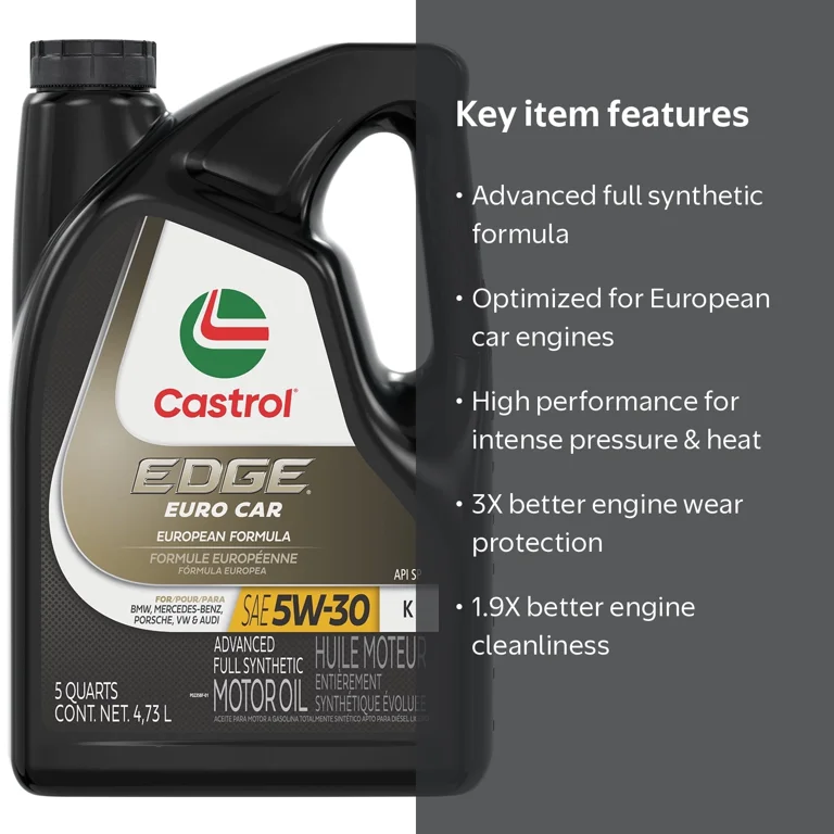 Castrol EDGE Euro 5W-30 K Advanced Full Synthetic Motor Oil, 5