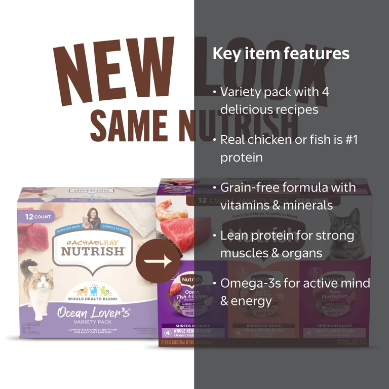 Nutrish Wet Cat Food Variety Pack 2.8 oz Cups with Real Chicken