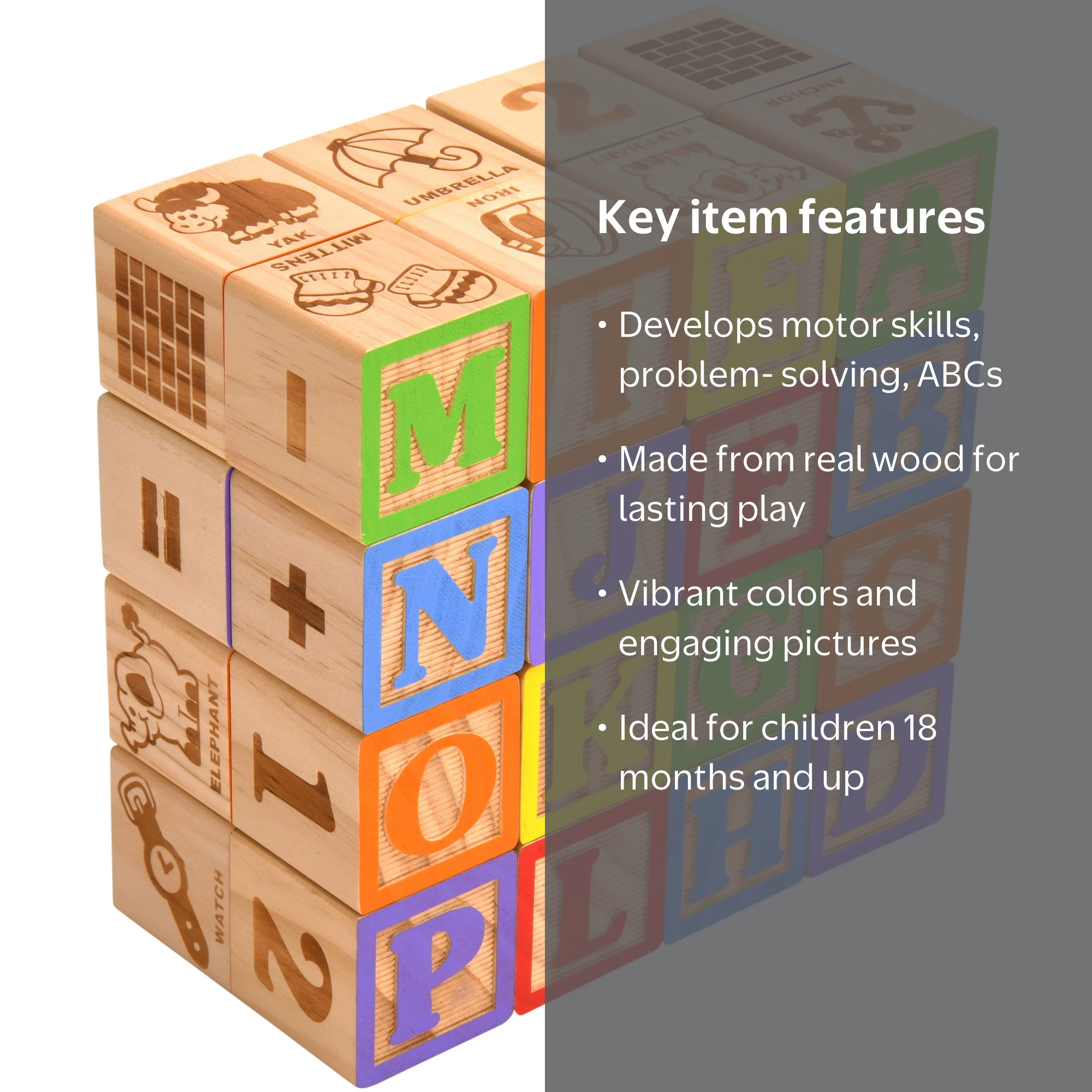 Spark. Create. Imagine. 30-Piece Real Wood Alphabet Blocks