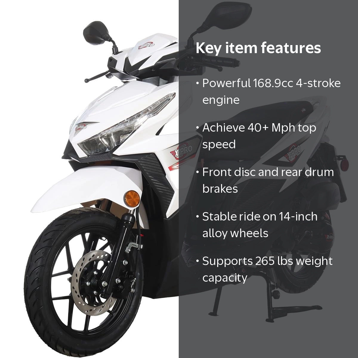X-Pro Orion 200 Gas Moped Adult Gas Moped Scooter with 14