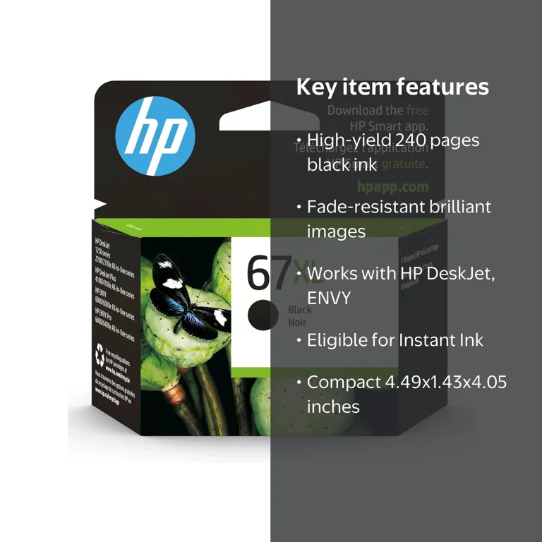 HP 67XL Black High-yield Ink Cartridge for HP DeskJet 1255, 2700+